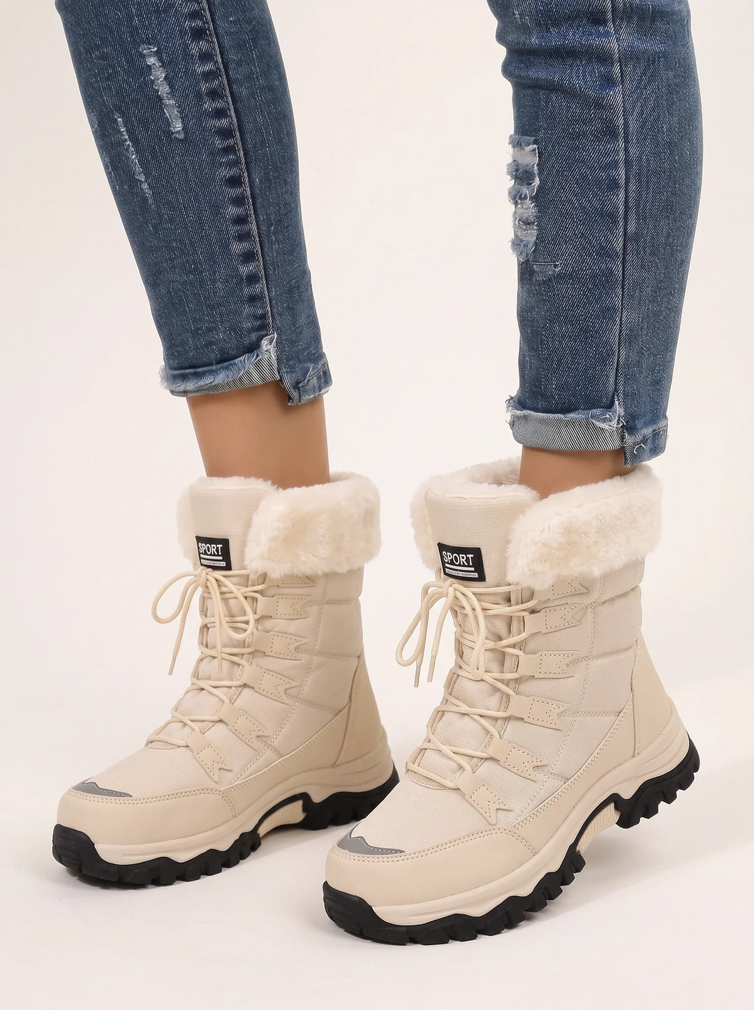 Women's Casual Faux Fur Lined Lace-Up Platform Snow Boots