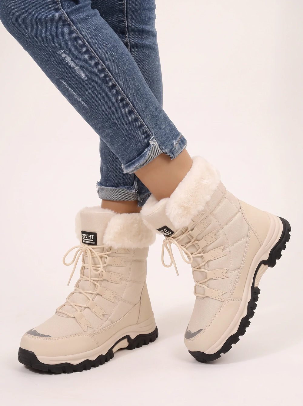 Women's Casual Faux Fur Lined Lace-Up Platform Snow Boots