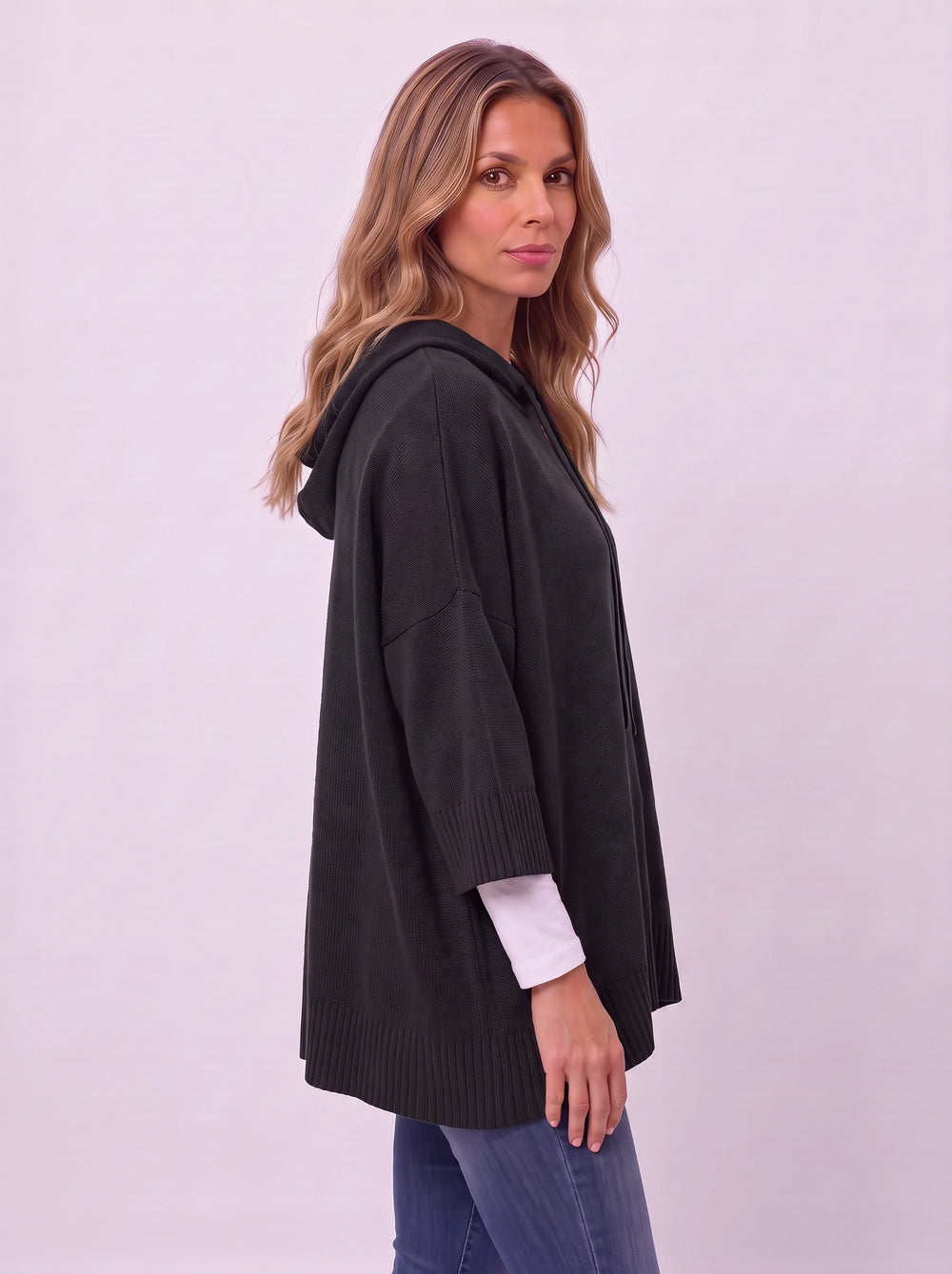 Women's Casual Oversized Knit Hooded Poncho Sweater