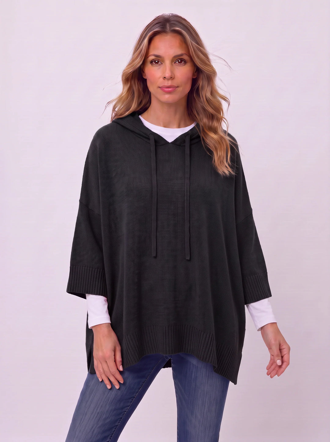 Women's Casual Oversized Knit Hooded Poncho Sweater