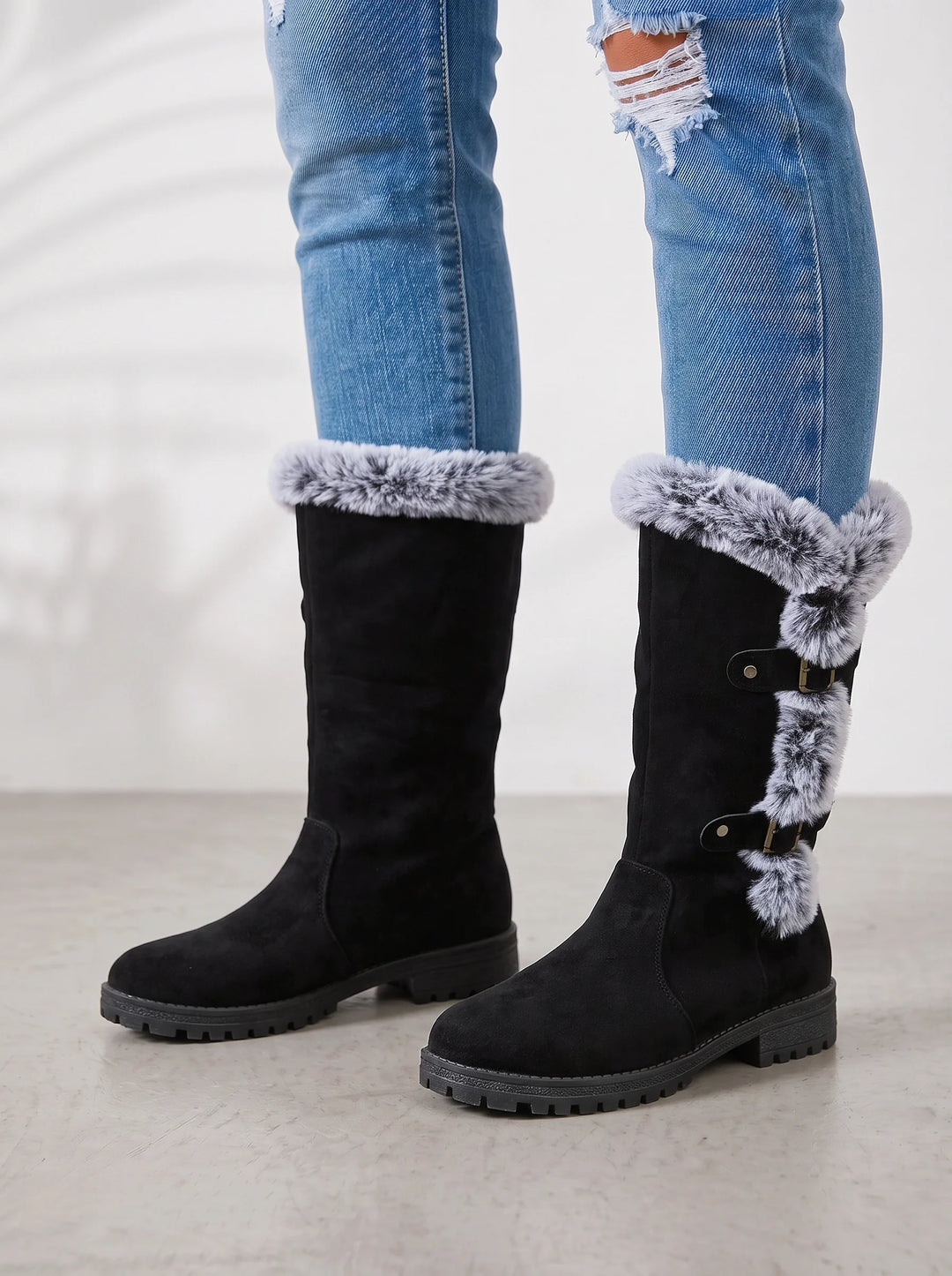 Women's Stylish Faux Fur Mid-Calf Faux Suede Boots