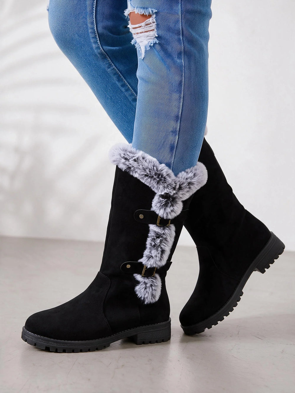 Women's Stylish Faux Fur Mid-Calf Faux Suede Boots