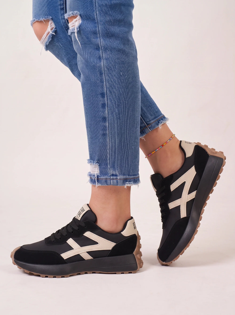 Women's Retro Leather Platform Chunky Sneakers