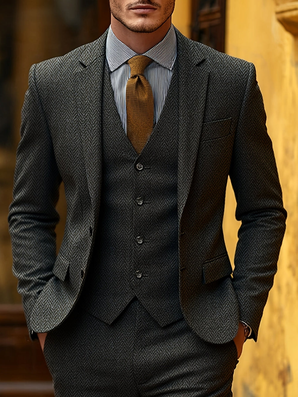Men's Classic Wool Blend Three-Piece Suit