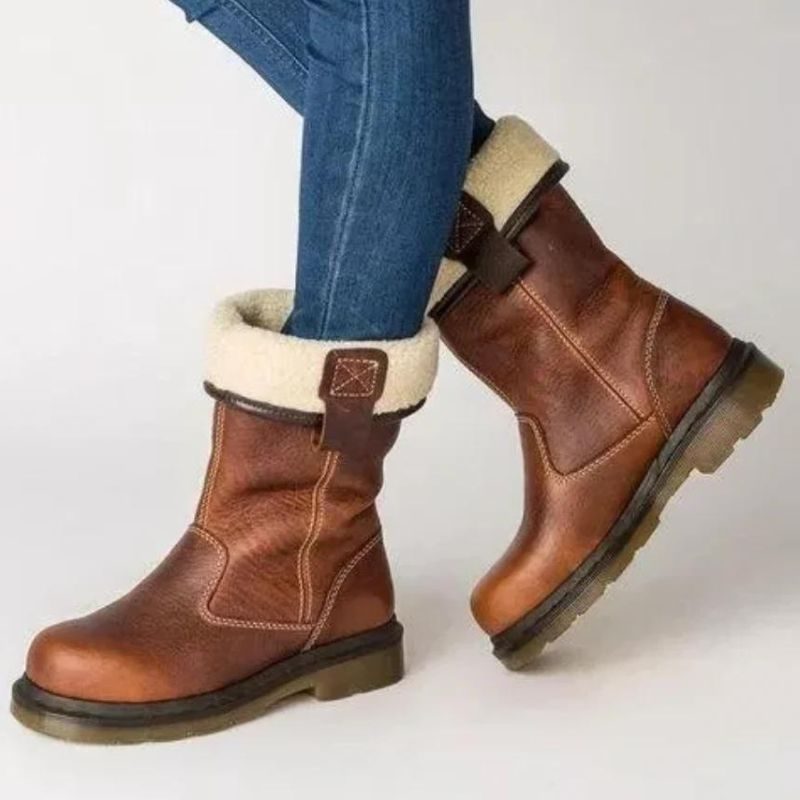 Women's Casual Fleece-Lined Leather Ankle Boots Brown