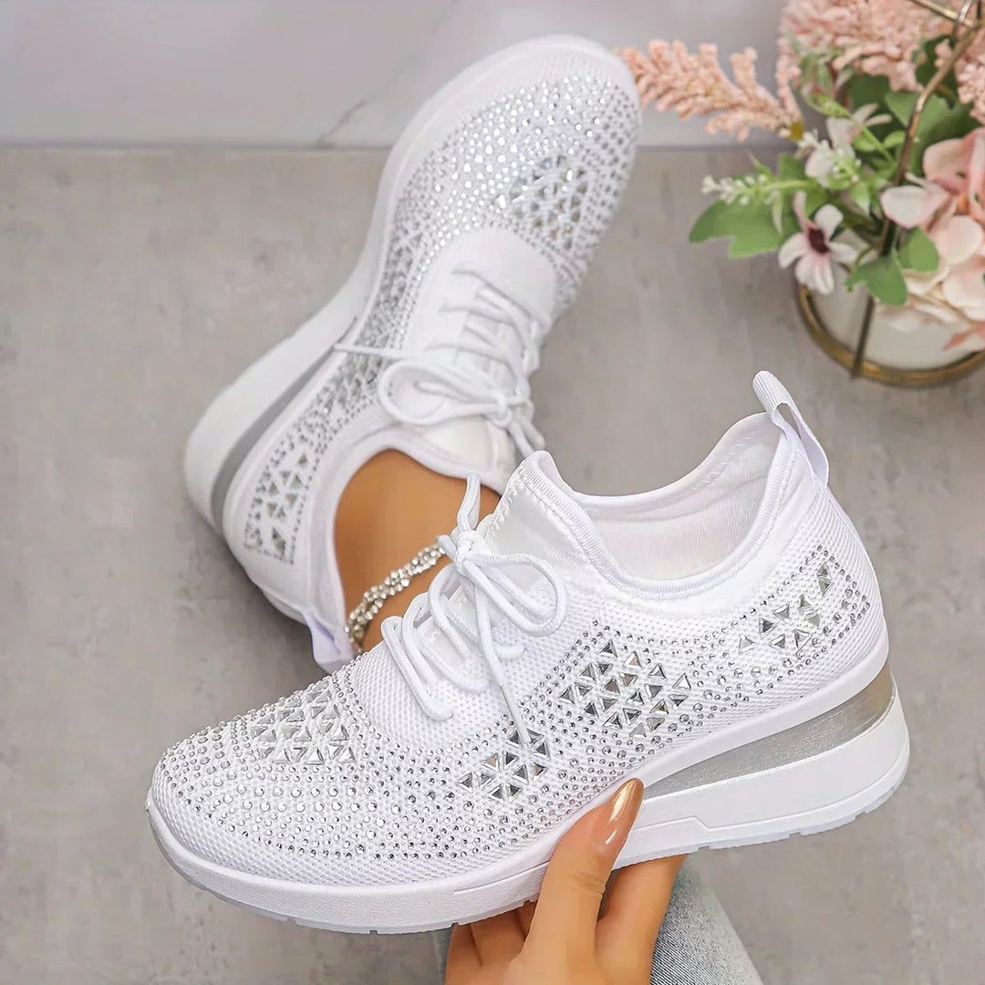 Women's Stylish Rhinestone Lace-Up Sneakers
