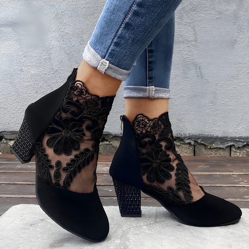 Women's Elegant Lace Block Heel Ankle Boots