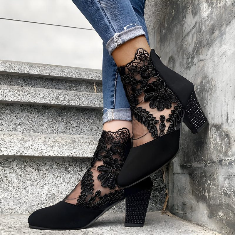 Women's Elegant Lace Block Heel Ankle Boots