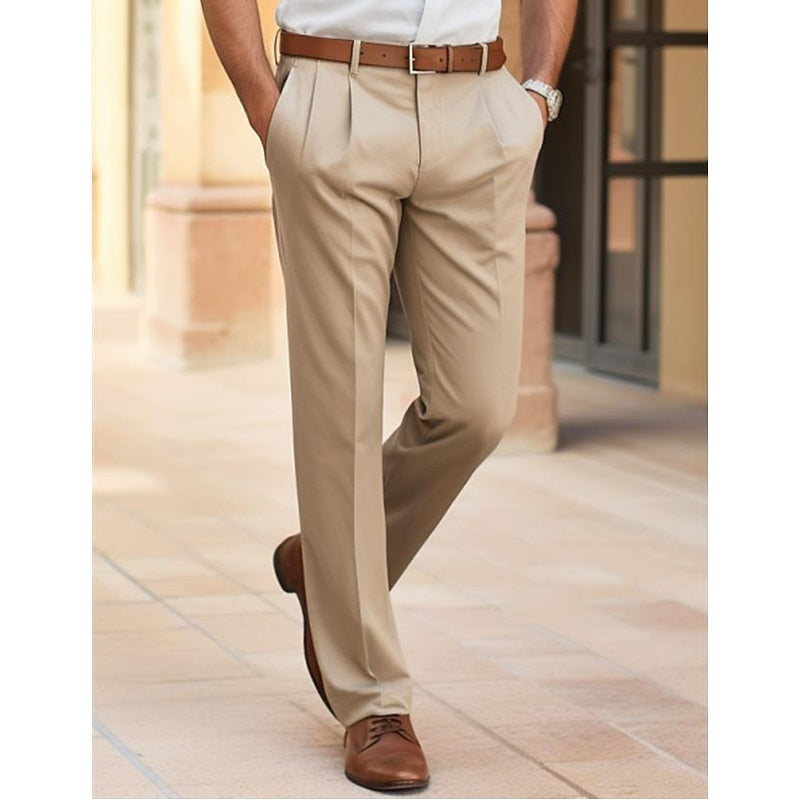 Men's Classic Tailored Straight-Leg Wool Trousers