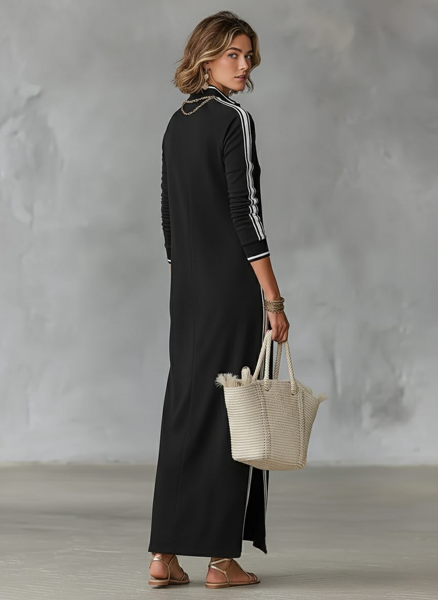 Women's Casual Knit Maxi Sweater Dress with Collar and Buttons