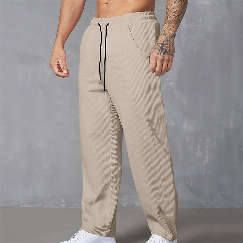 Men's Casual Ribbed Relaxed Fit Trousers