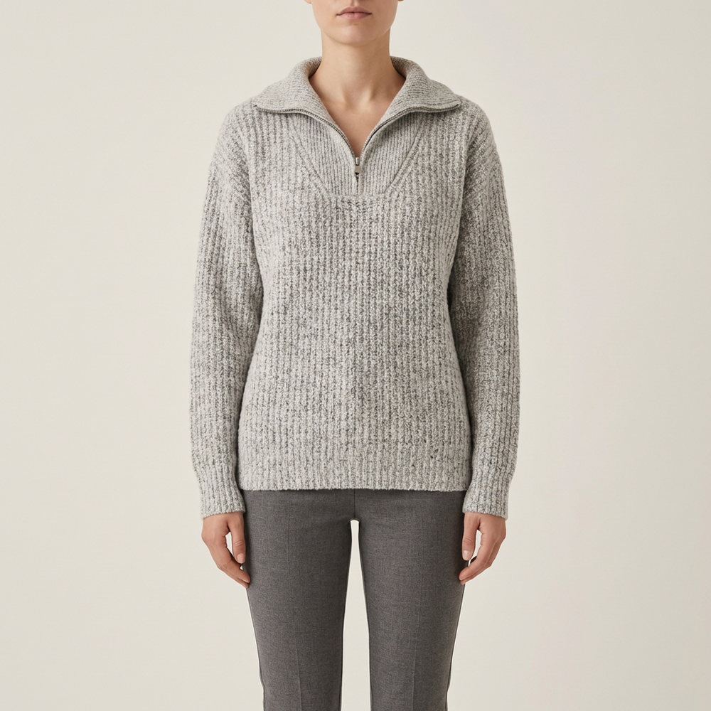 Women's Casual Rib Knit Zip-Up Sweater