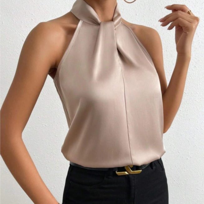 Women's Elegant Silk Halterneck Sleeveless Blouse
