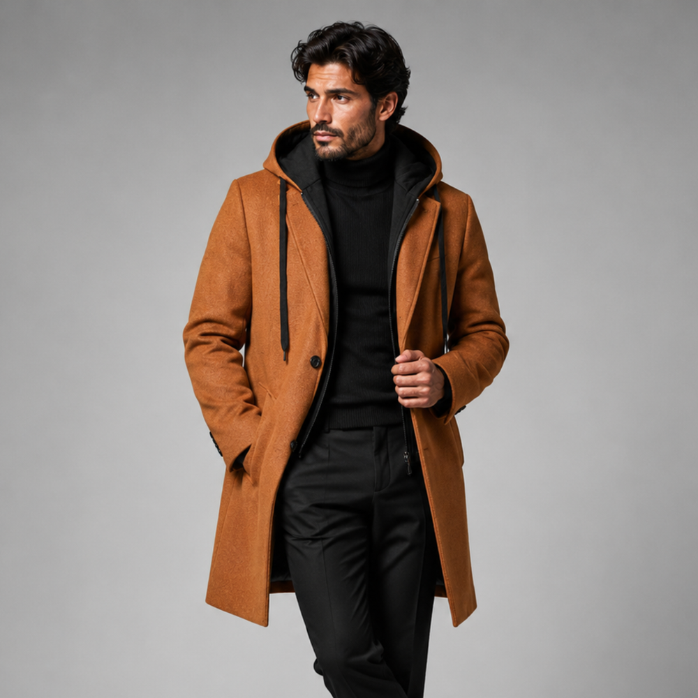 Men's Classic Wool Hooded Overcoat
