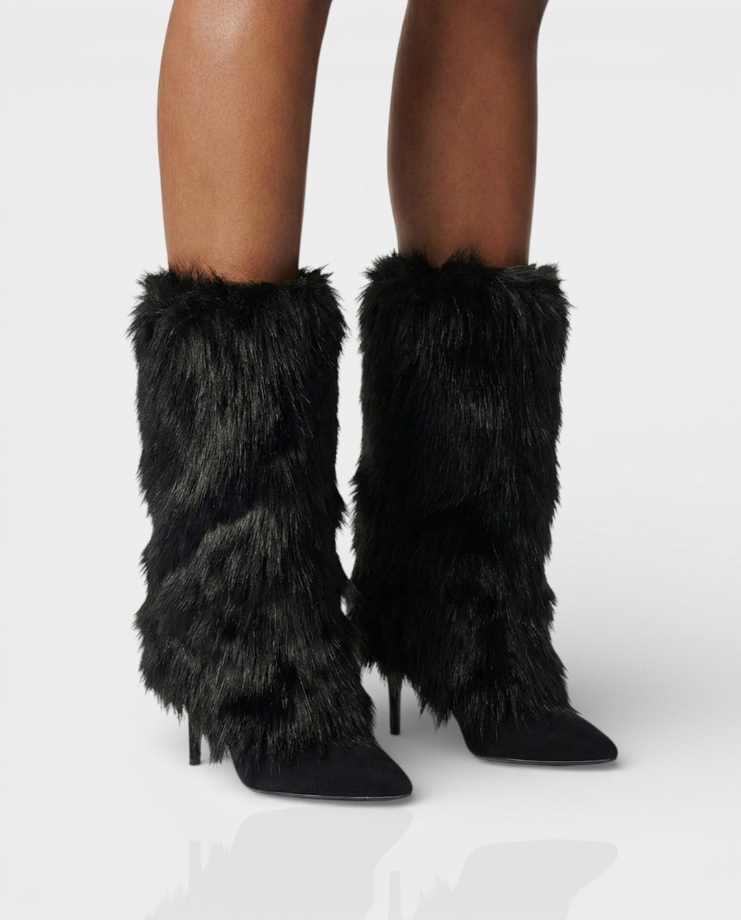 Women's Elegant Faux Fur Knee High Boots with Pointed Toe Stiletto