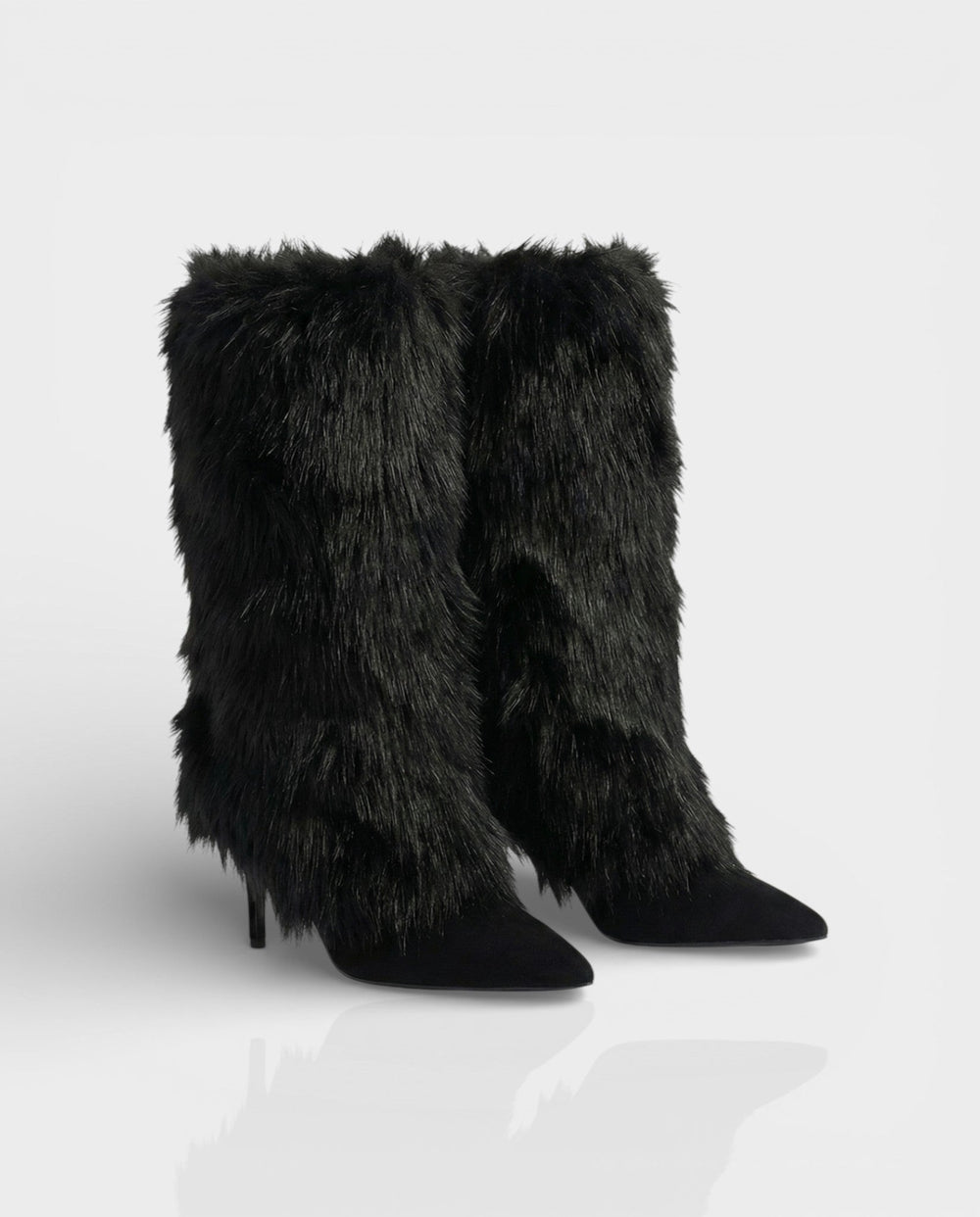 Women's Elegant Faux Fur Knee High Boots with Pointed Toe Stiletto