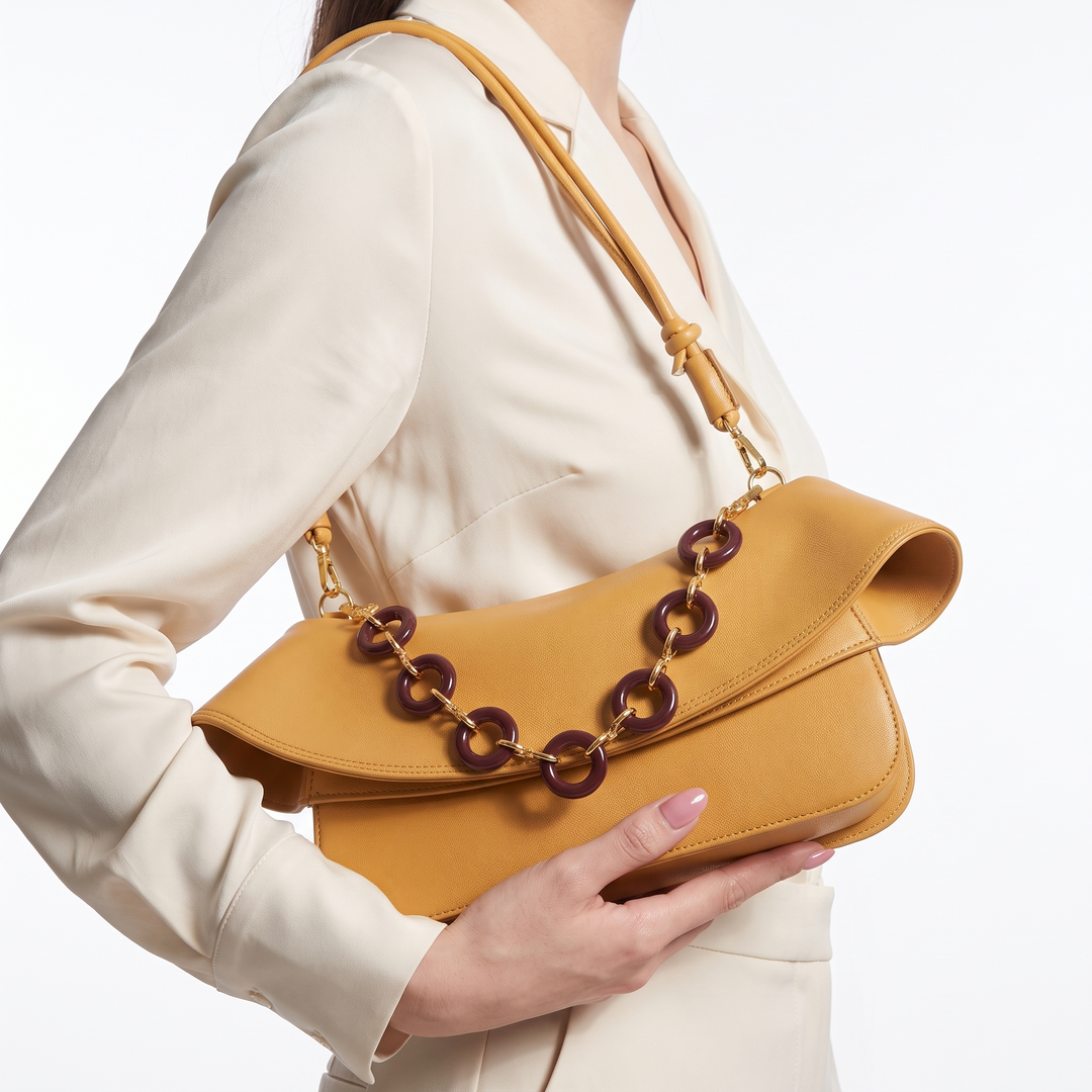 Women's Structured Leather Chain Link Shoulder Bag with Tortoiseshell
