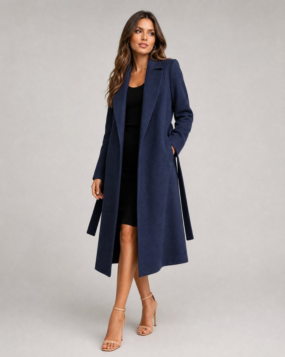 Women's Classic Wool Blend Belted Trench Coat