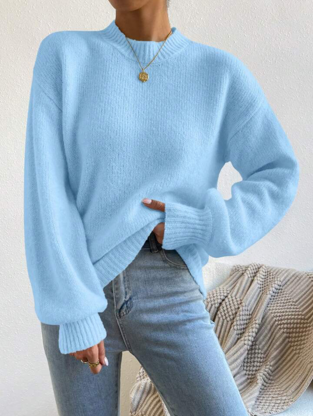 Women's Casual Balloon Sleeve Knit Sweater