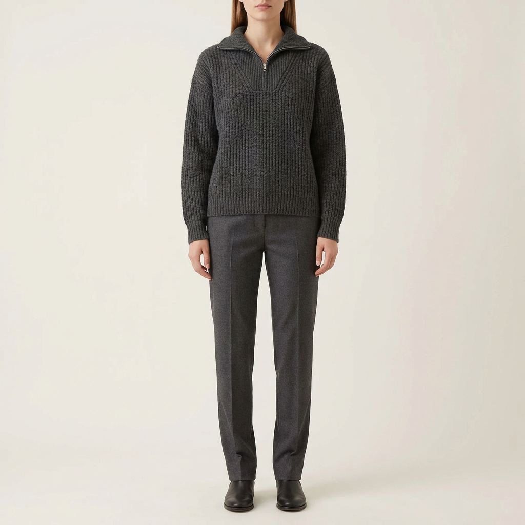 Women's Casual Rib Knit Zip-Up Sweater