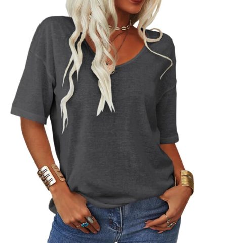 Women's Casual Cotton Short Sleeve U-Neck T-Shirt