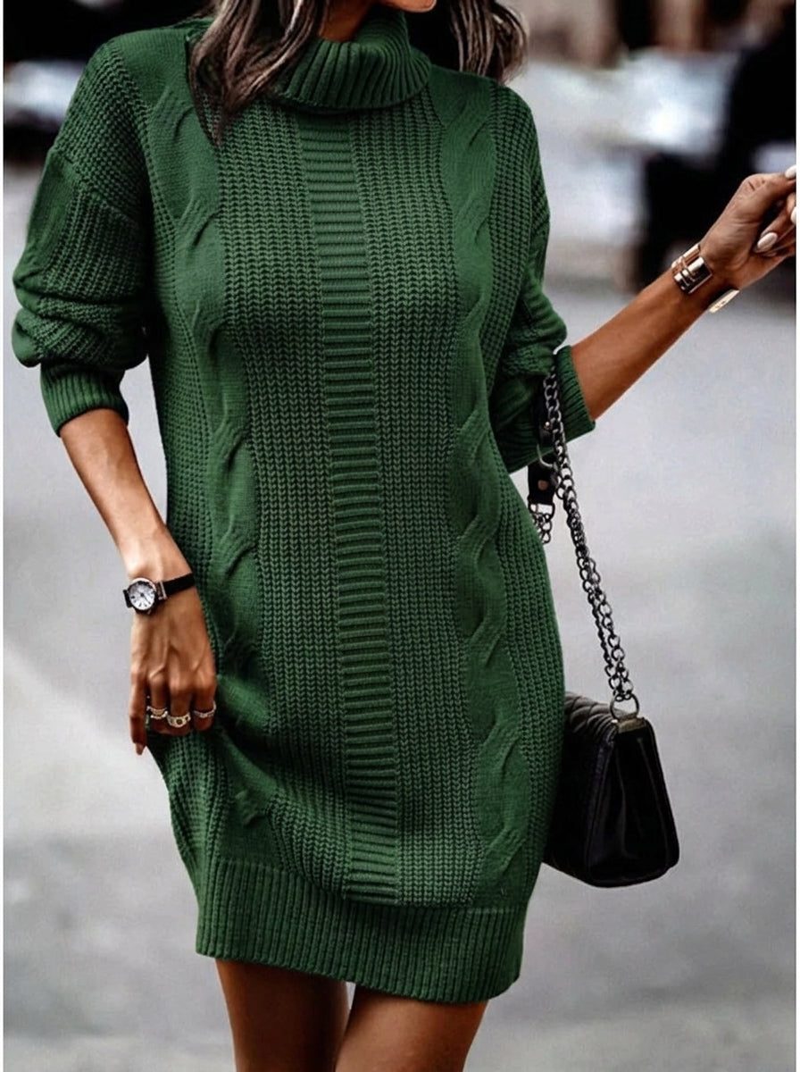 Women's Classic Cable Knit Turtleneck Mini Dress