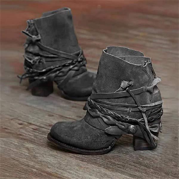 Women's Stylish Faux Leather Western Ankle Boots with Heel