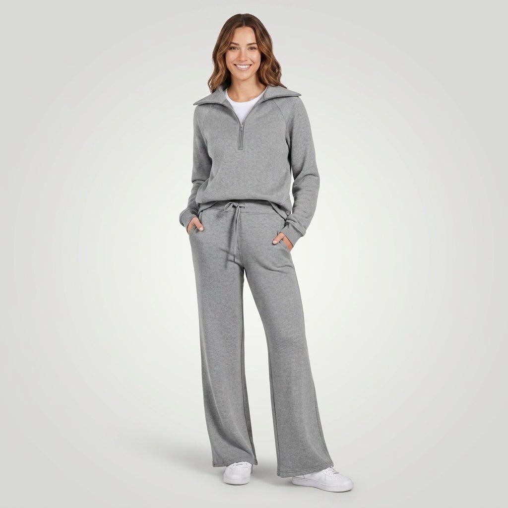 Women's Casual Cotton Relaxed Fit Loungewear Set with Half-Zip