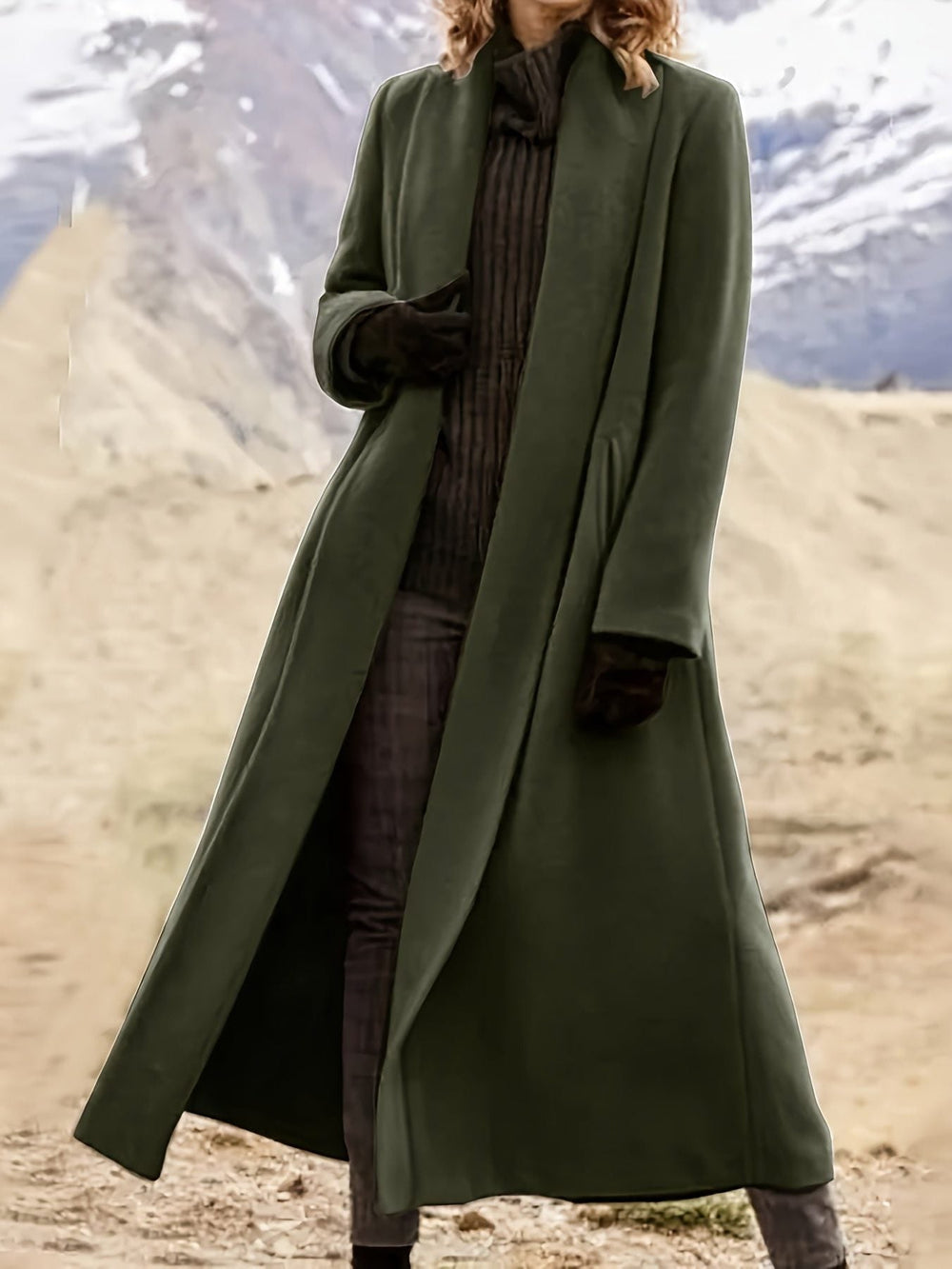 Women's Classic Wool Blend Wrap Long Coat