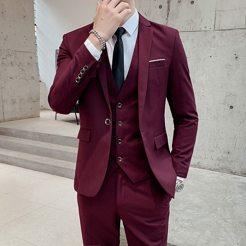 Men's Classic Wool Blend Three-Piece Suit