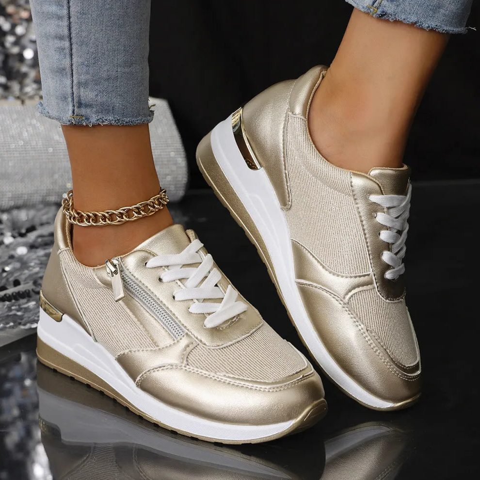 Women's Casual Leather Lace-Up Platform Sneakers