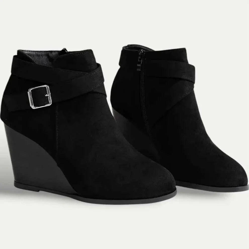 Women's Chic Leather Wrap Strap Ankle Booties with Wedge Heel