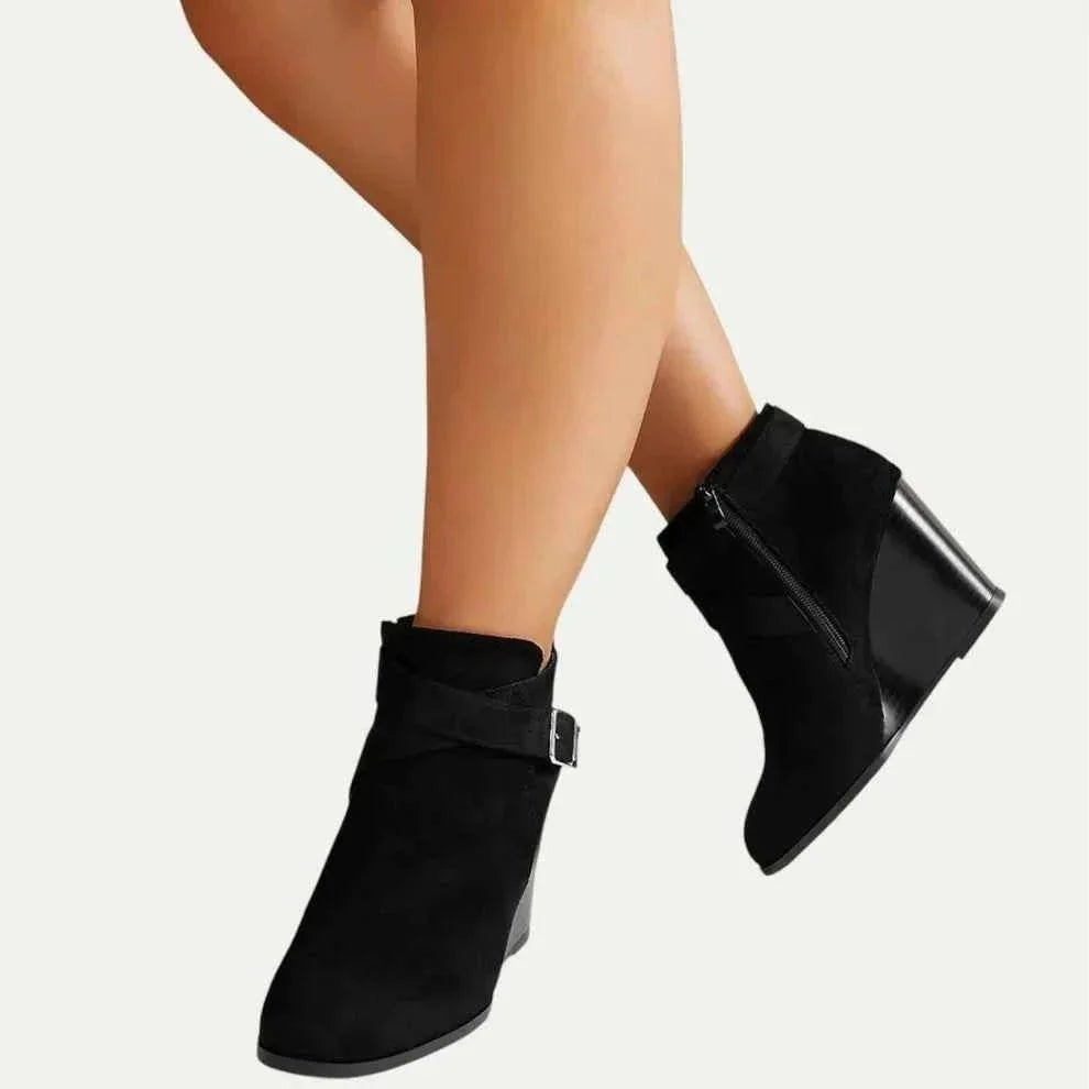Women's Chic Leather Wrap Strap Ankle Booties with Wedge Heel