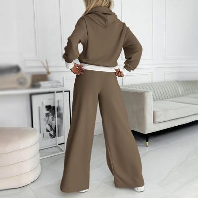 Women's Casual Cotton Blend Cropped Hoodie and Wide Leg Trousers Set