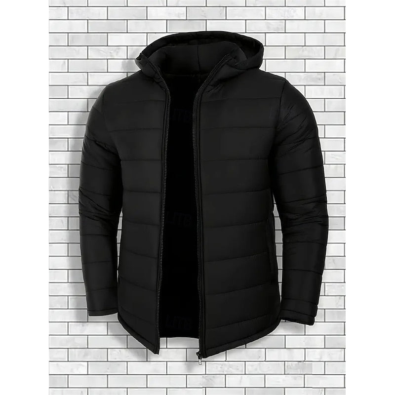 Men's Casual Quilted Hooded Puffer Jacket in Black
