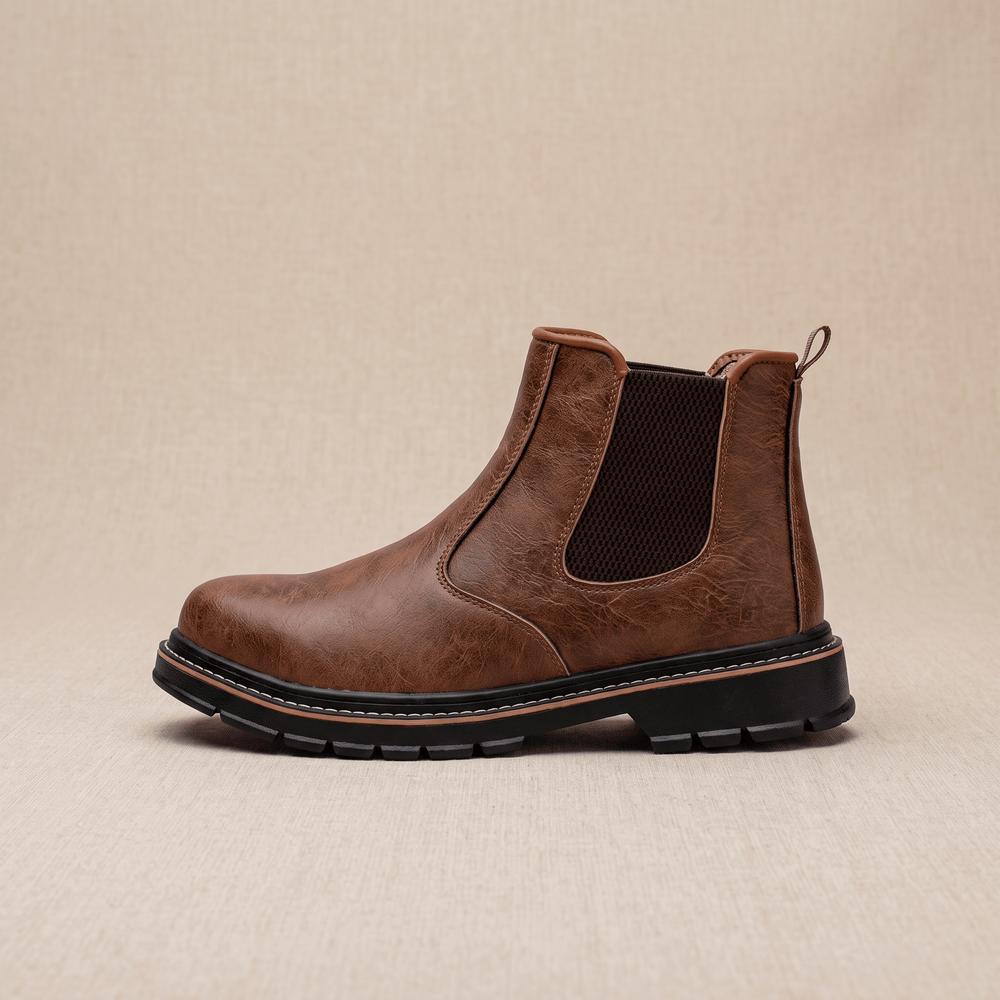 Men's Classic Leather Lugged Chelsea Work Boots Brown