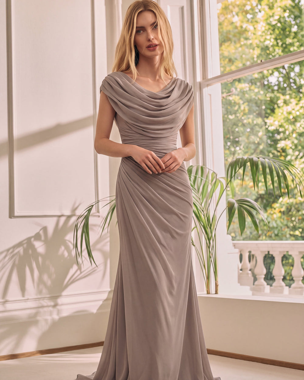 Women's Elegant Cowl Neck Maxi Dress