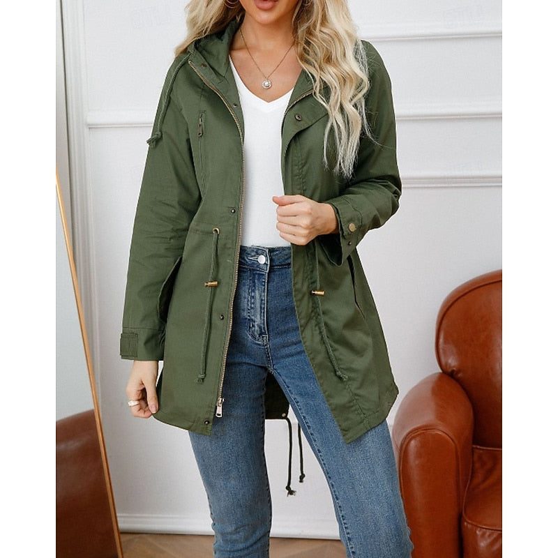Women's Casual Hooded Long Utility Coat