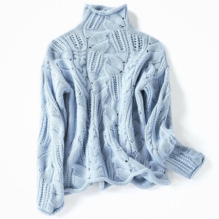 Women's Classic Cable Knit Wool Blend Turtleneck Sweater