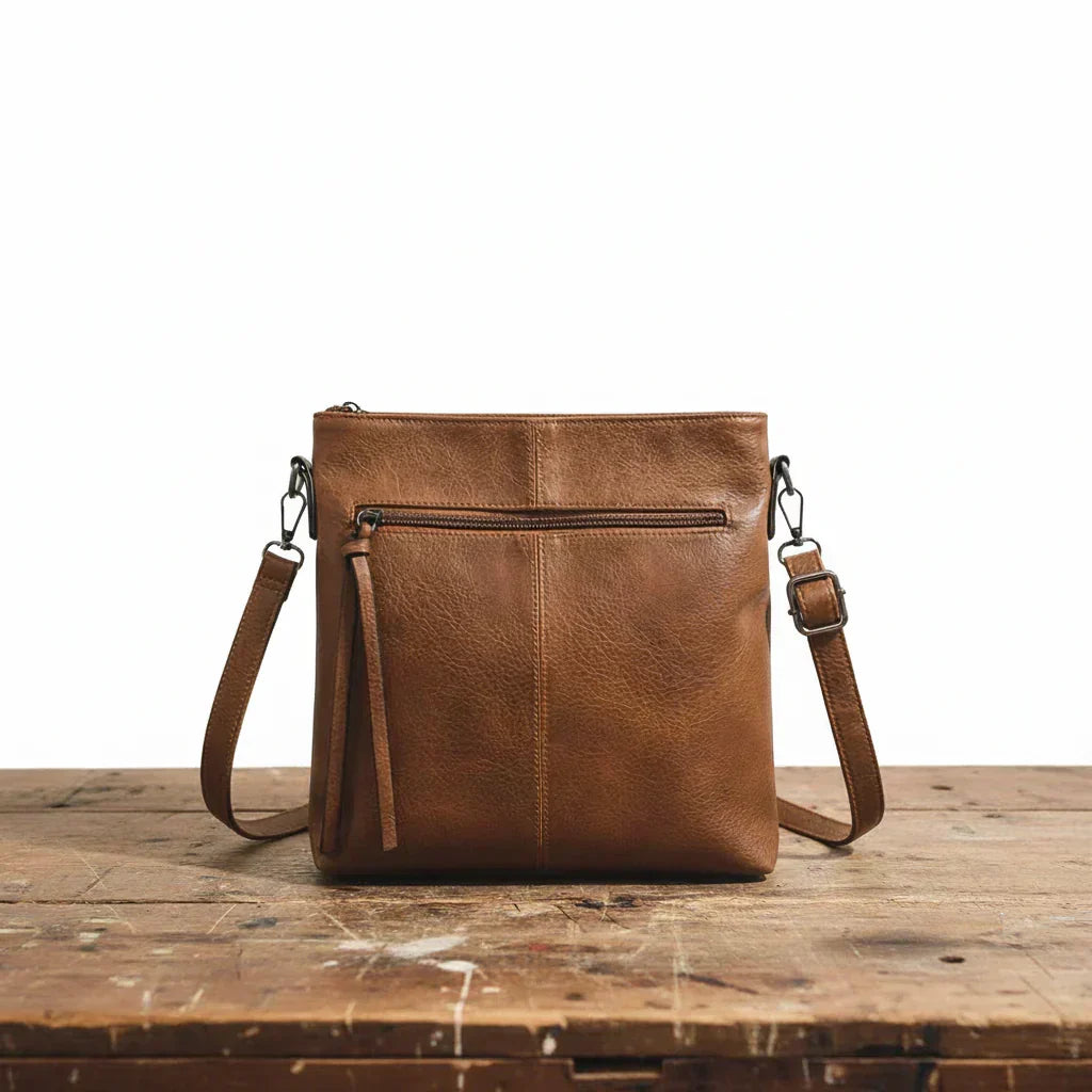 Women's Casual Leather Zipper Sling Bag Brown