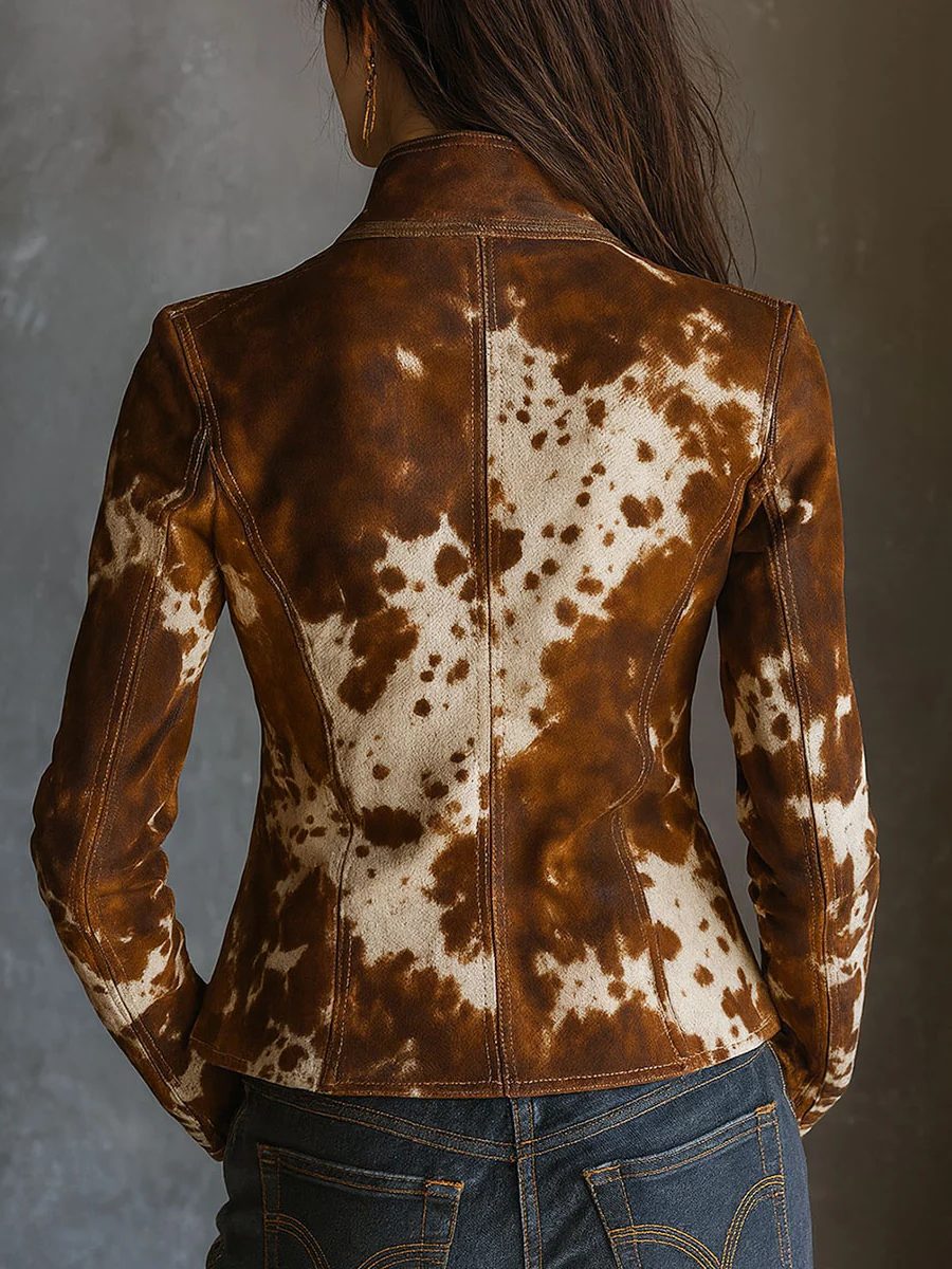 Women's Vintage Suede Slim Fit Cow Print Blazer