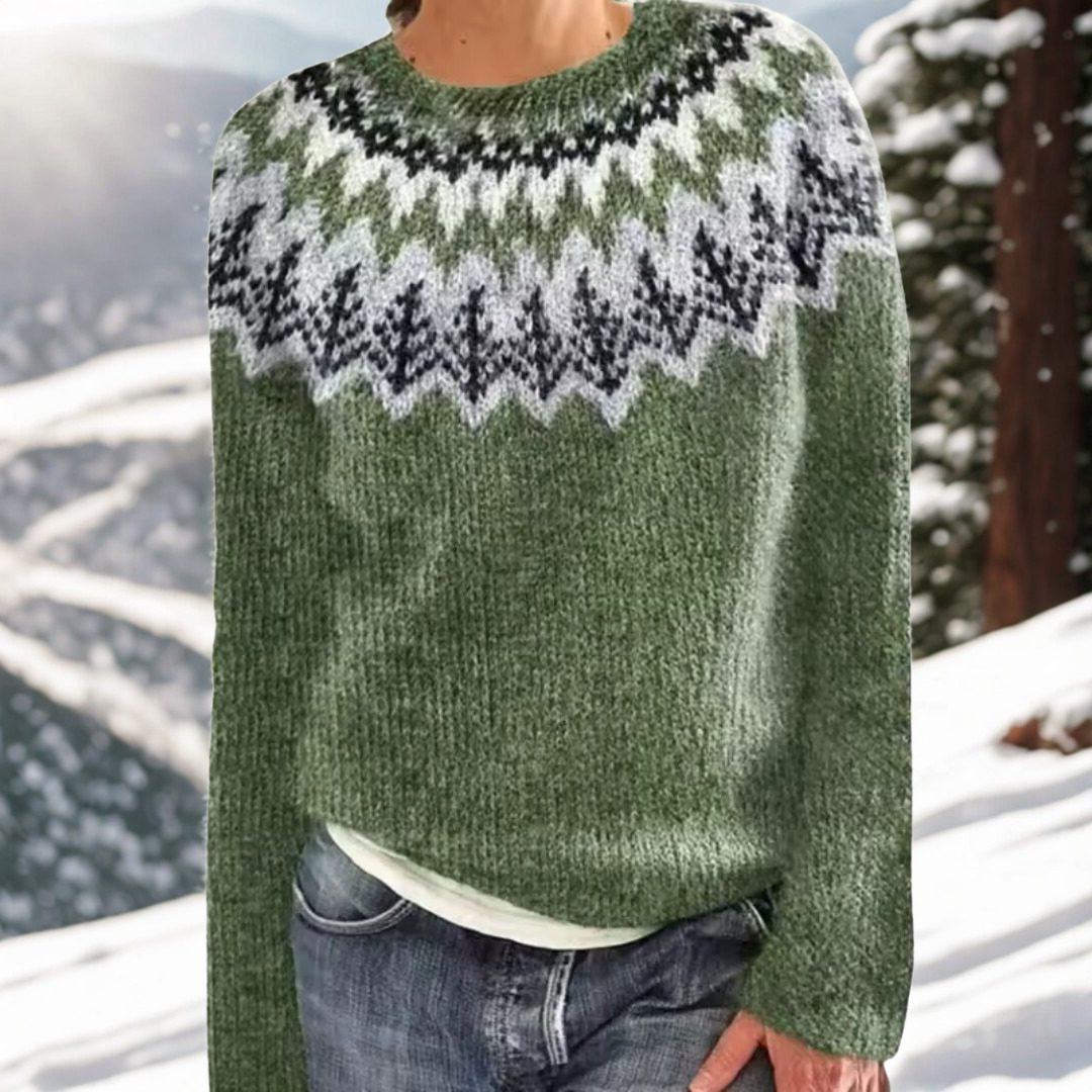 Women's Classic Wool Blend Crew Neck Fair Isle Sweater
