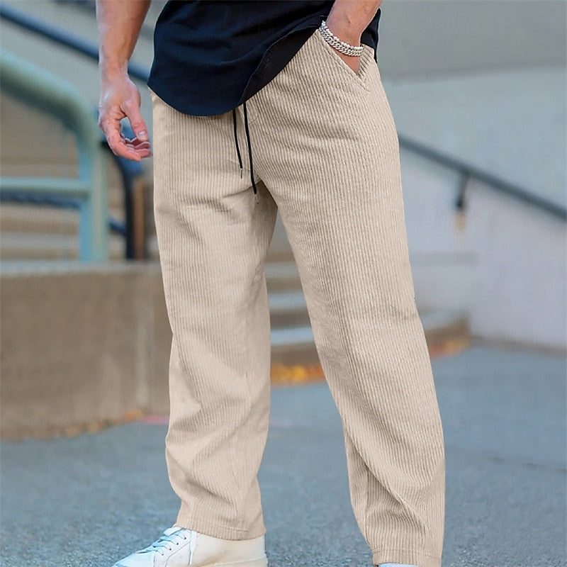 Men's Casual Ribbed Relaxed Fit Trousers