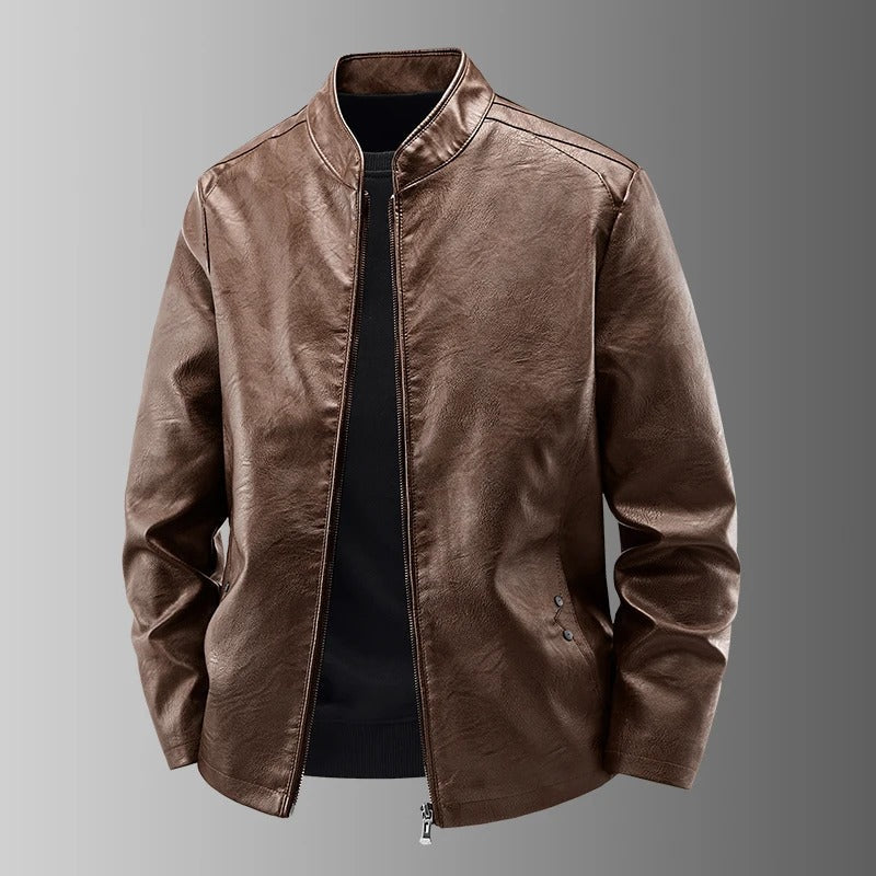 Men's Classic Leather Asymmetrical Zip Biker Jacket