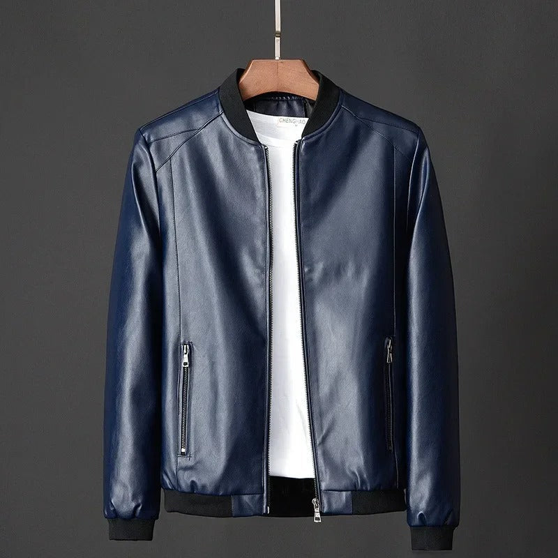 Men's Slim Fit Leather Moto Biker Jacket