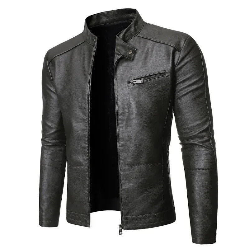 Men's Slim Fit Leather Zip Front Moto Jacket