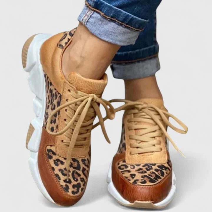 Women's Stylish Leopard Print Lace-Up Chunky Sneakers