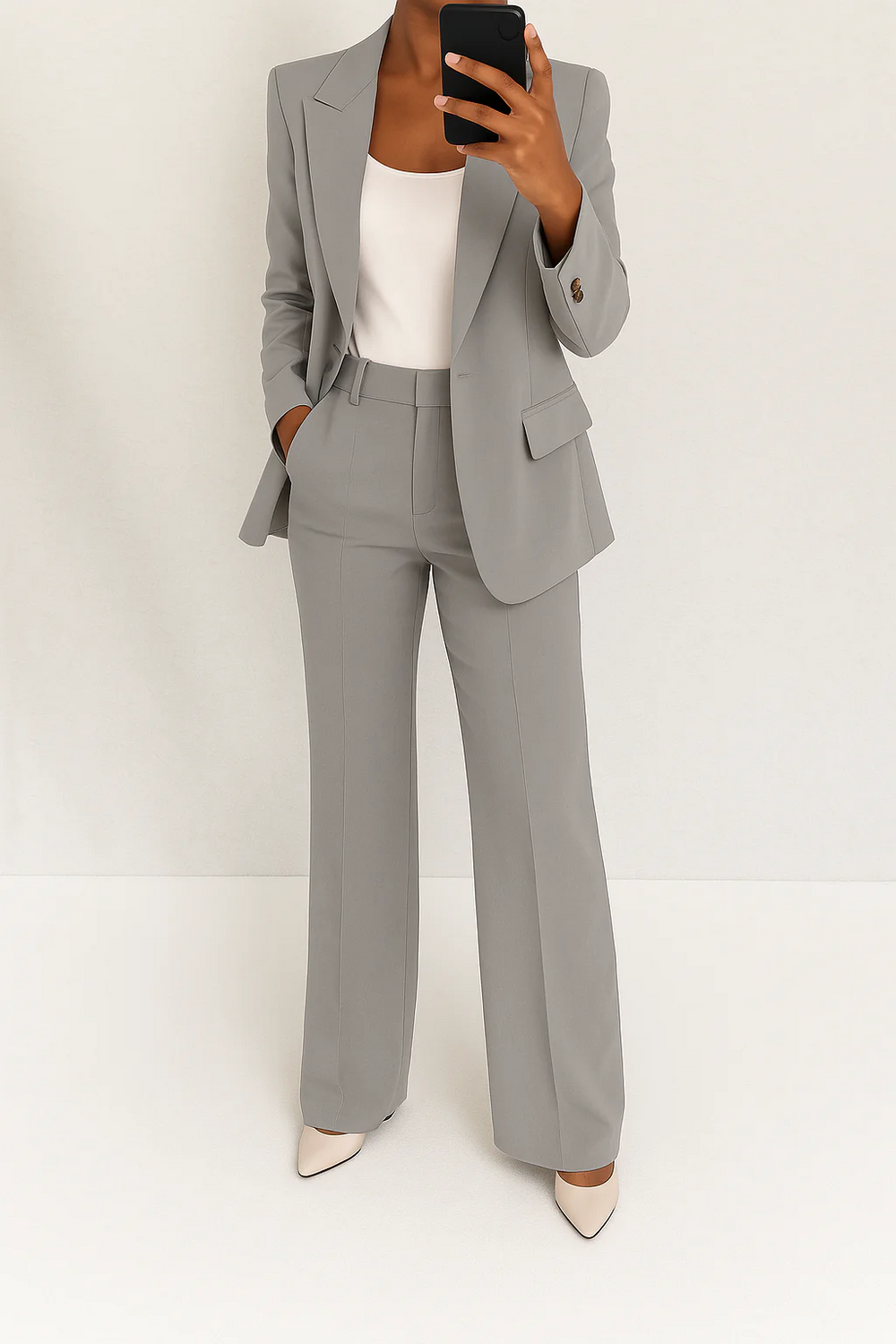 Women's Classic Wide Leg Blazer and Trousers Suit Set