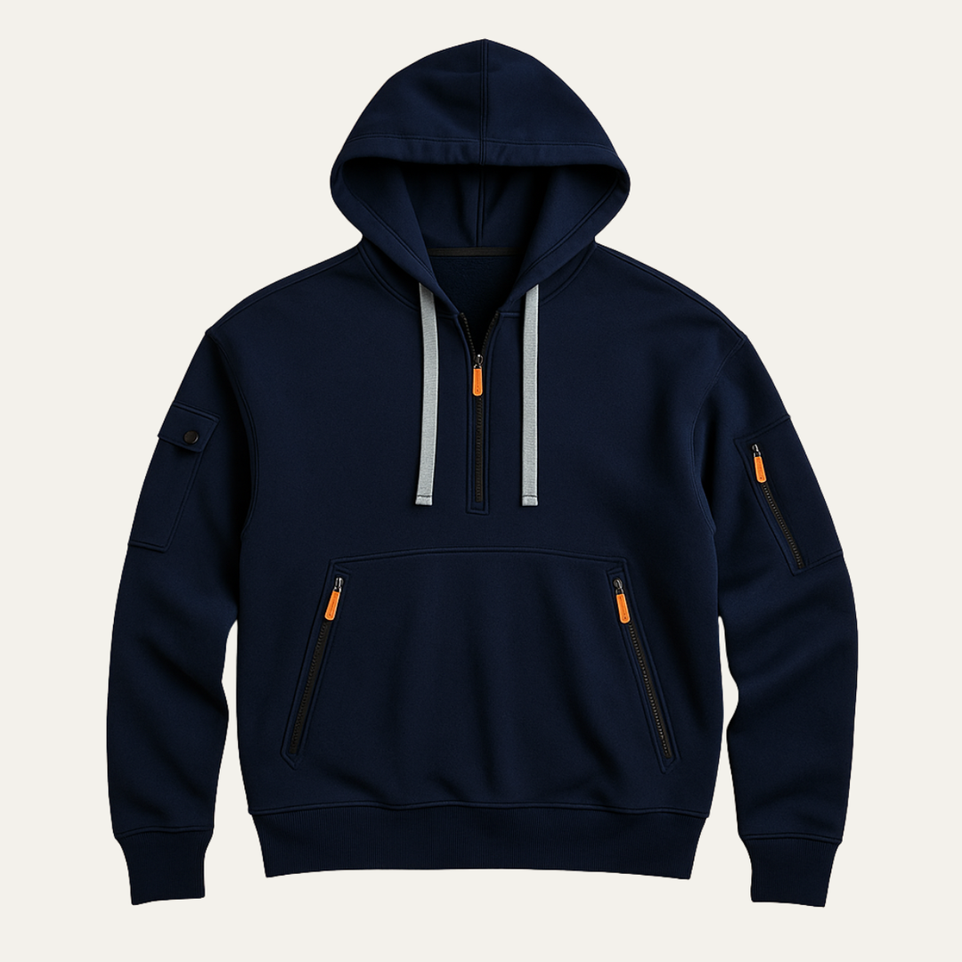 Men's Casual Half Zip Cotton Hooded Sweater