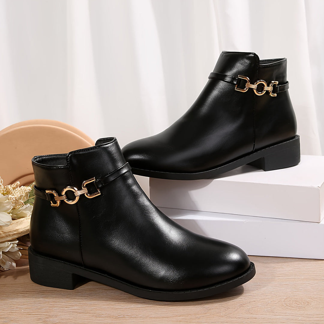 Women's Sleek Leather Chelsea Boots with Chain Buckle